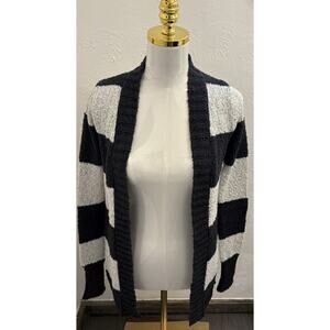 Roxy Charcoal/White Striped Open Weave Knit Sweater Cardigan Women's Size XS
